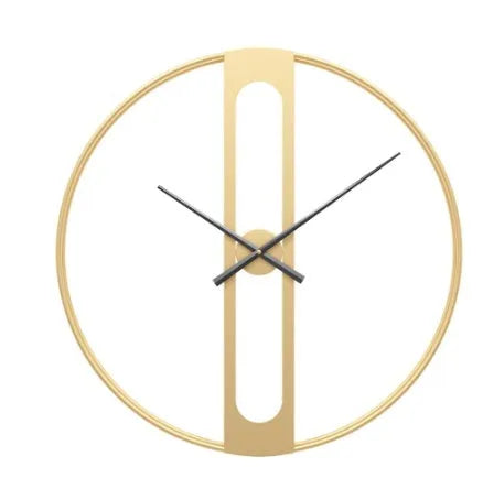 Round metal wall clock with 50cm diameter, shown in black and gold finish options.