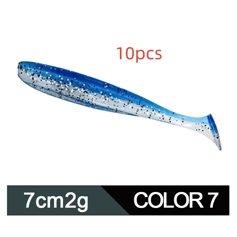 7cm long two-tone T tail soft plastic fishing lure in various colours for Mandarin fish and Topmouth Culter.