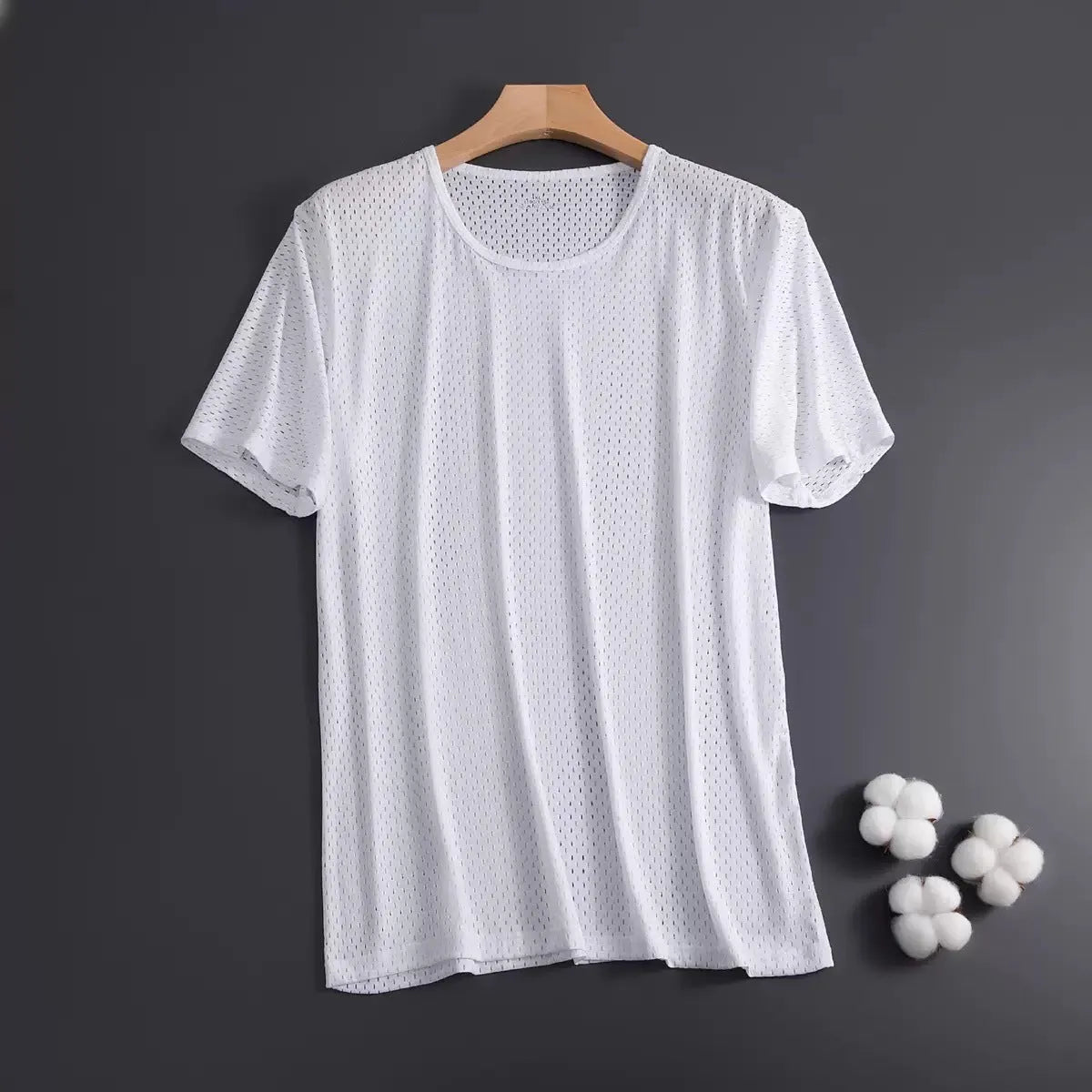 Men's ice silk short sleeve t-shirt in a solid colour showing loose fit and crew neck.