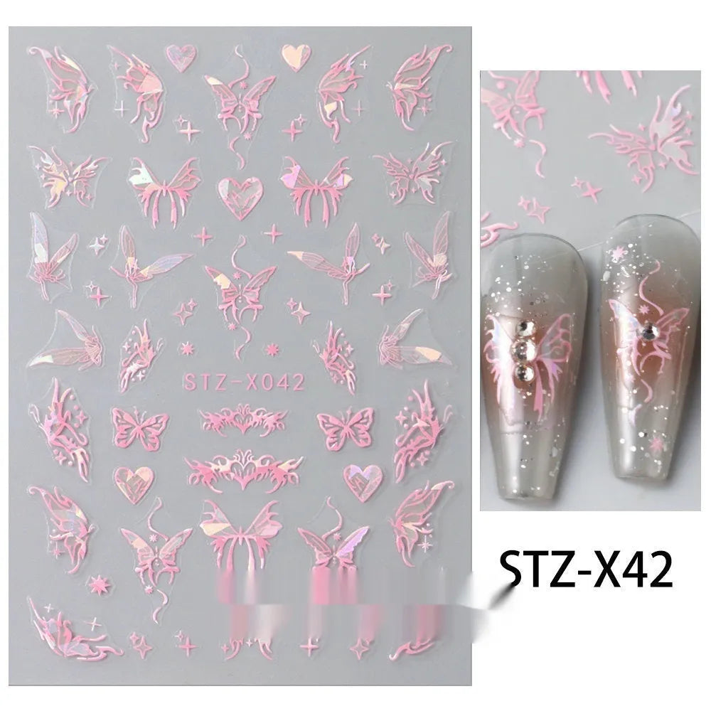 Plastic sheet of black, silver, and cartoon design nail art stickers for DIY manicures.