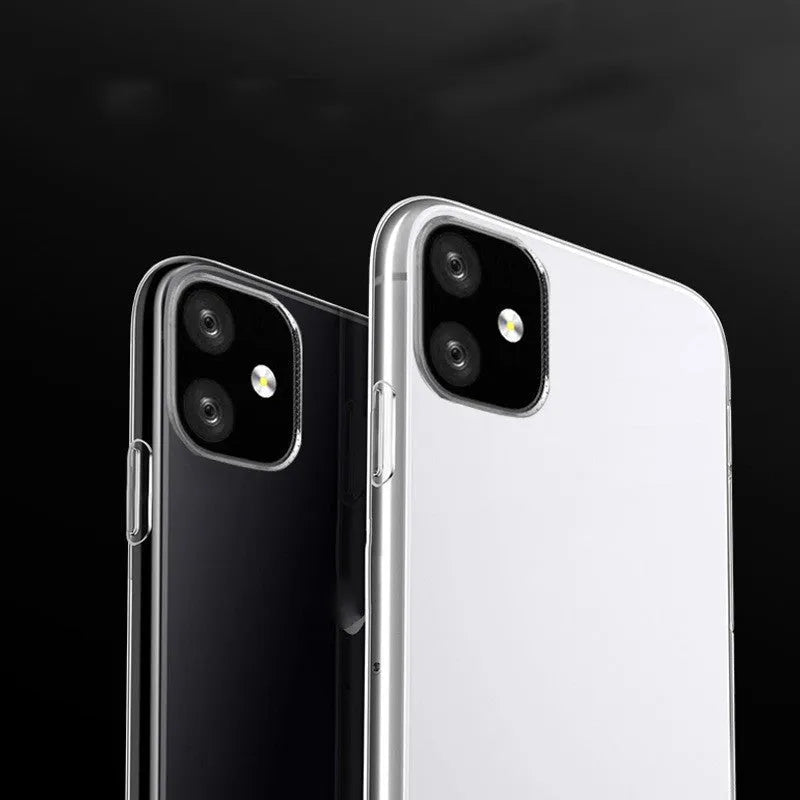 Transparent TPU phone case for iPhone showing clear back and side cutouts