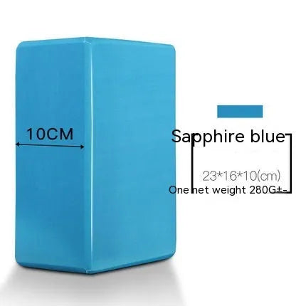 High-density EVA foam yoga block in assorted colours and prints, showing two thickness options for yoga and dance.