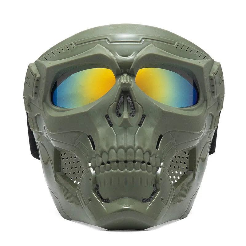 Skull riding mirror windproof goggles unisex full frame with interchangeable lens and headband in black