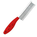 Red plastic handle pet grooming comb with stainless steel short and long teeth for dematting dogs and cats