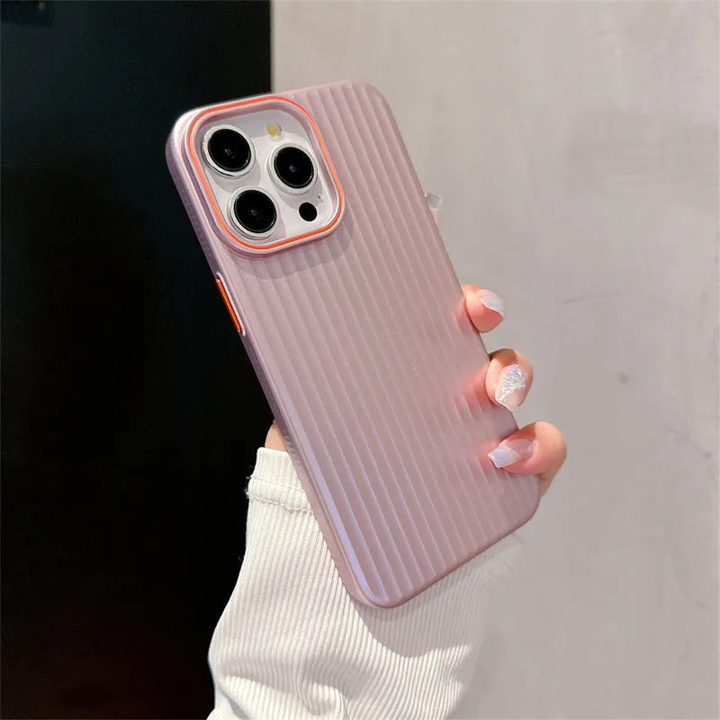Anti-drop fingerprint metal phone case in dark purple for iPhone 14 with frosted PC finish