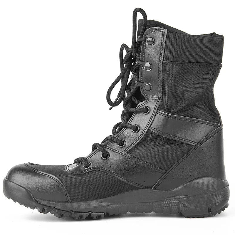 Yulong tactical desert combat climbing boots in black and sand colour options.