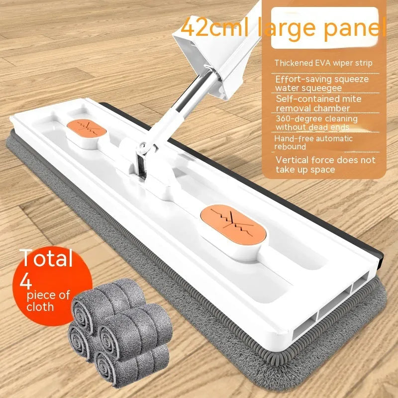 Large flat mop with stainless steel handle and rotating head for floor cleaning