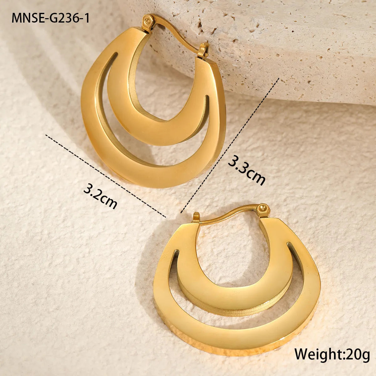 Geometric minimalist French earrings with 18K gold plating and round ring elements