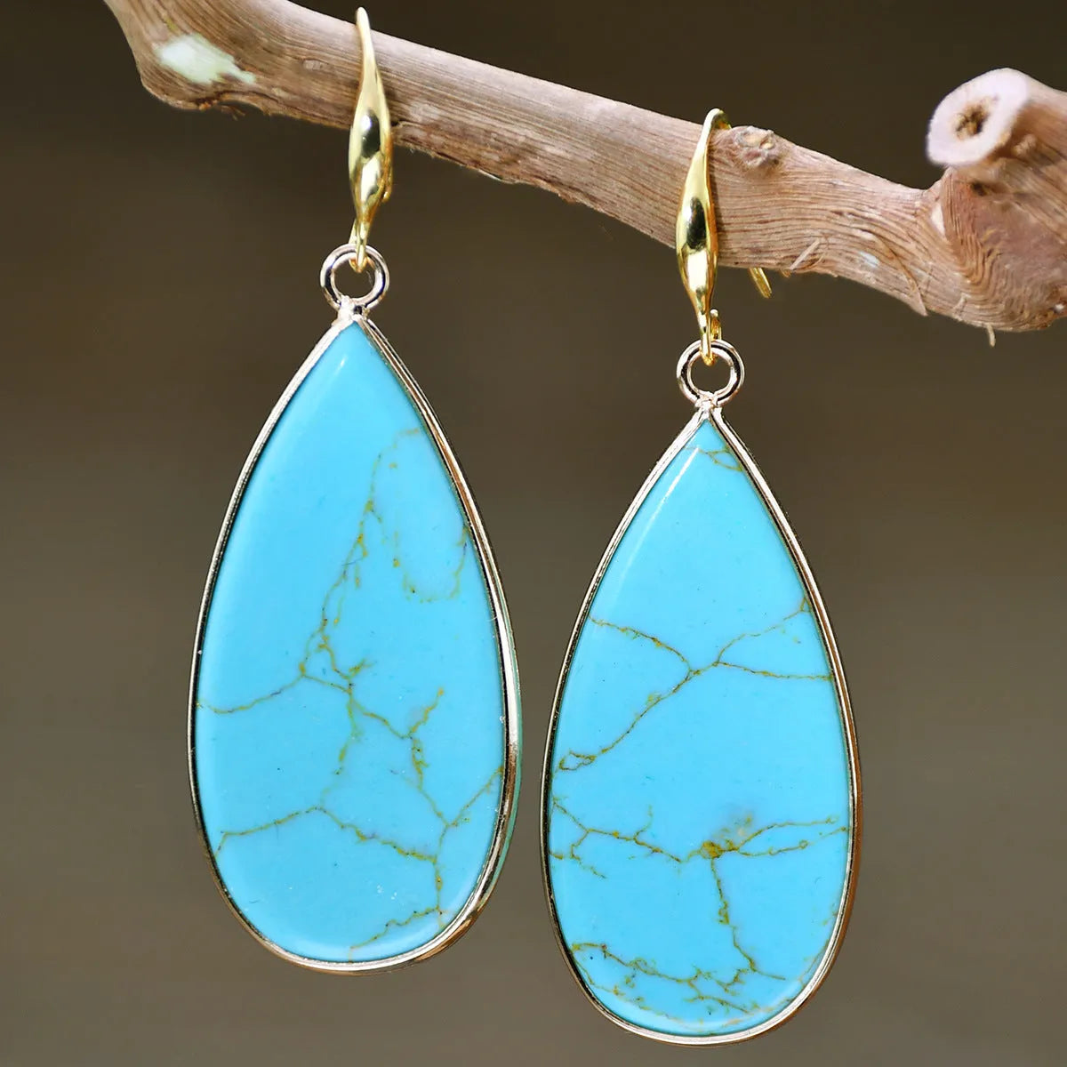 Vintage stone drop earrings with water droplet texture in Tigereye, amethyst, pink crystal, Redstone or turquoise