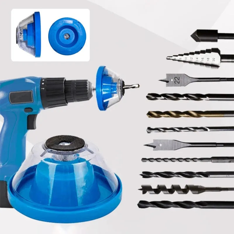 Blue electric hammer dust cover accessory for drilling debris collection