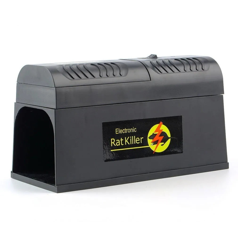 Black high voltage electronic rodent killer device with choice of plug types