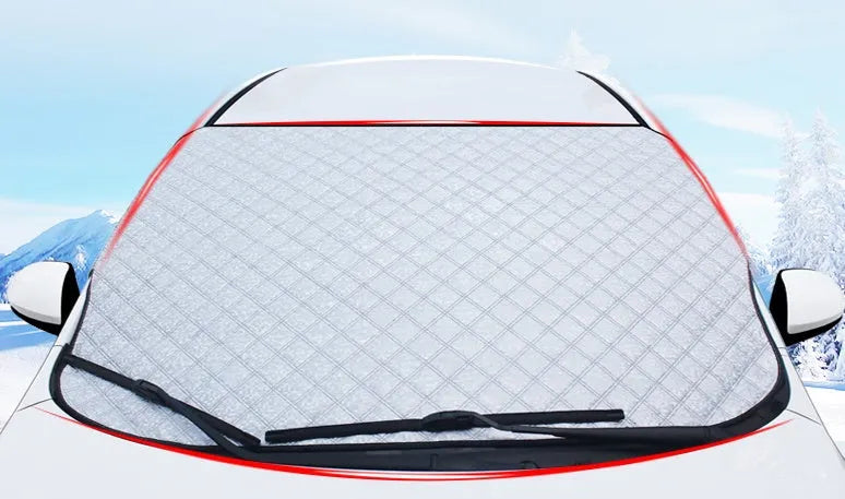 Aluminised film car front windshield snow cover with external anti-theft design in large size