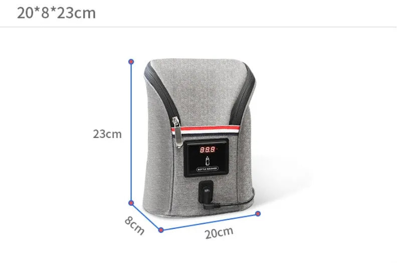 Grey portable baby bottle warmer with digital display for car travel use