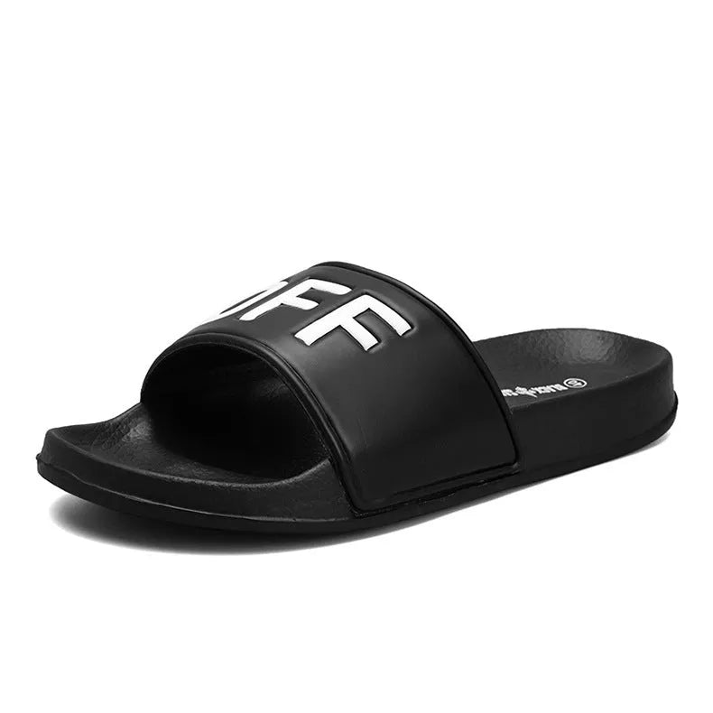 Personalised men's open toe slippers with viscose upper and rubber sole in black and white colour options