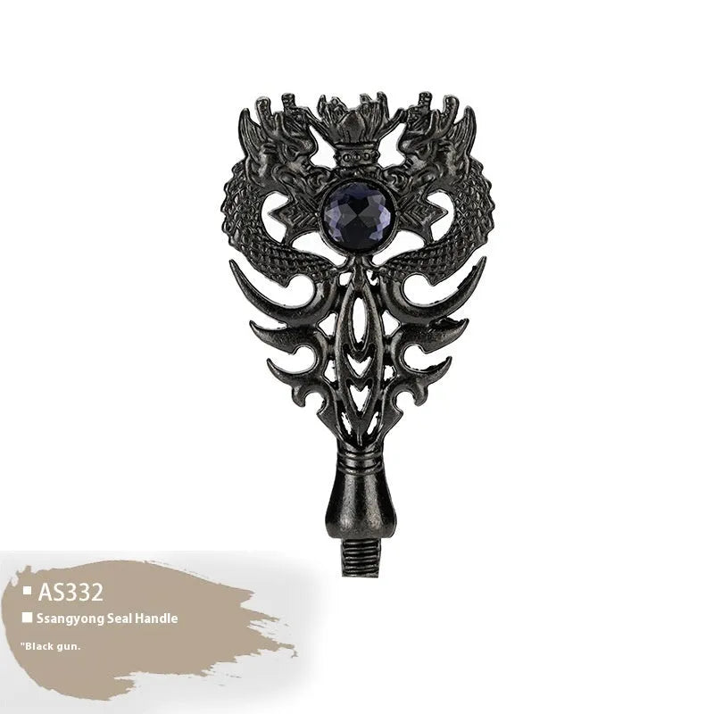 Wooden wax seal handle with decorative metal component in antique silver finish