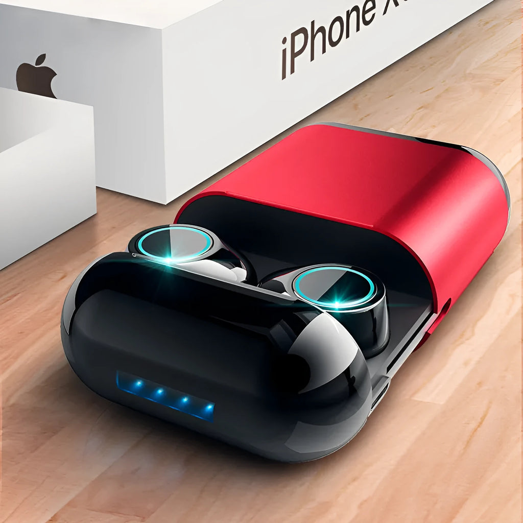 Black true wireless stereo Bluetooth earbuds with in-ear design and charging case.