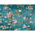 Hand-painted blue flowers and birds abstract oil painting on 40x50cm linen canvas