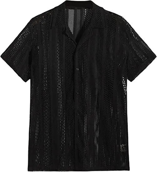 Men's short-sleeved knitted button shirt with Jacquard pattern in street fashion cardigan style