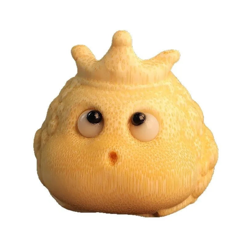 Solid bamboo carving of a Crown Princess toad ornament in cute style
