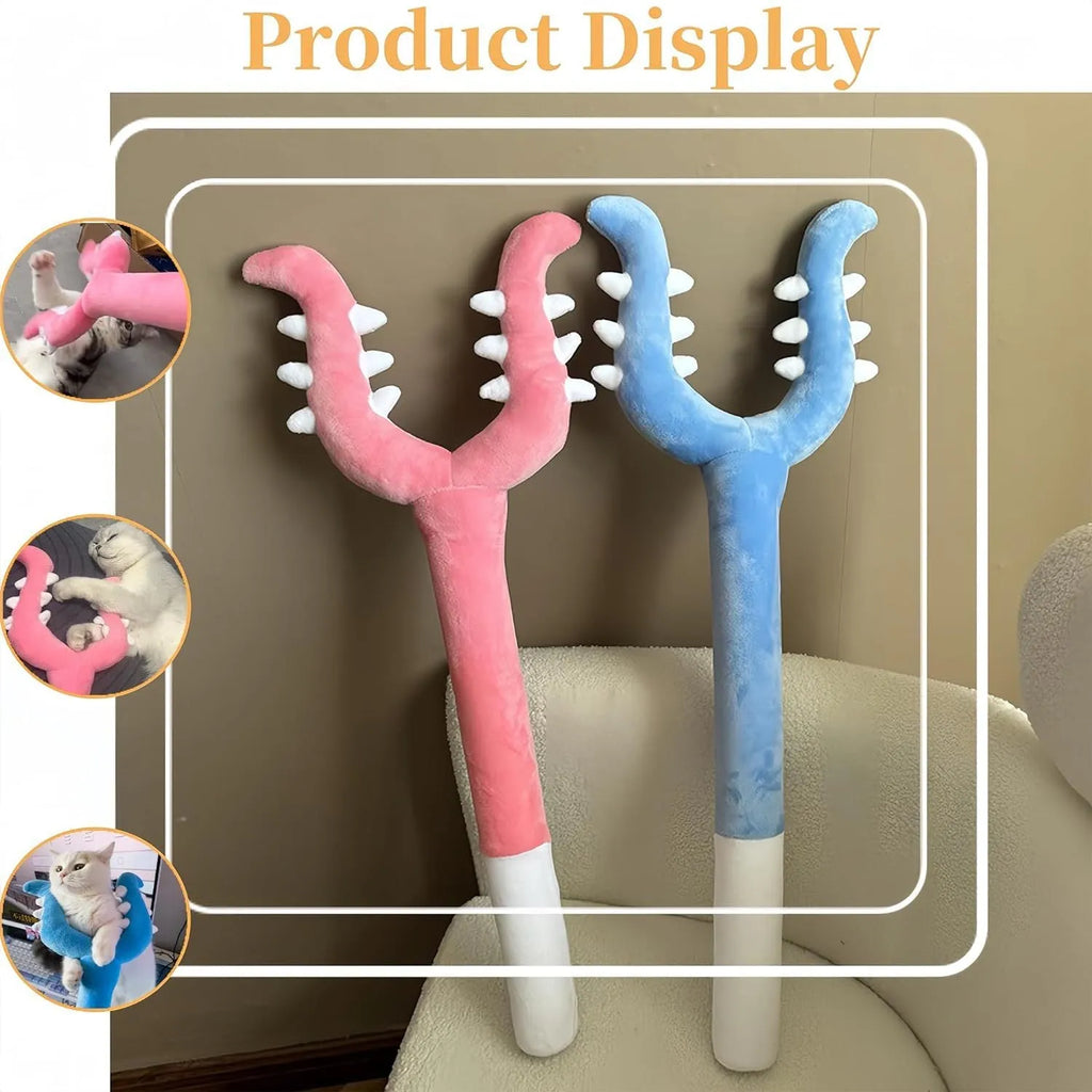 70cm blue plush cat wand toy with soft tip for interactive indoor play with cats