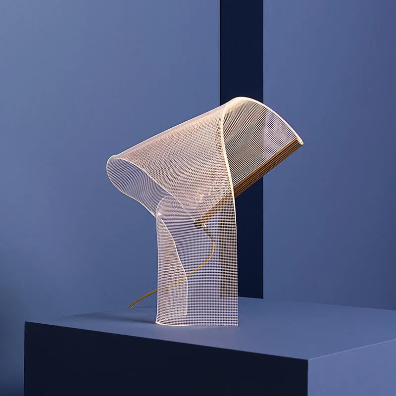 Irregular artistic acrylic ribbon table lamp in living room setting