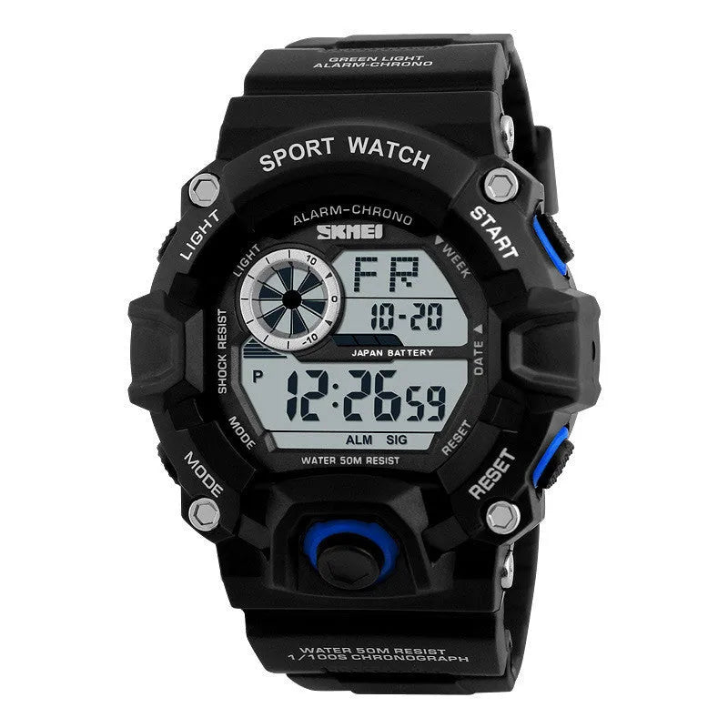 Waterproof multifunctional mountaineering watch with round dial and plastic strap in five colour options