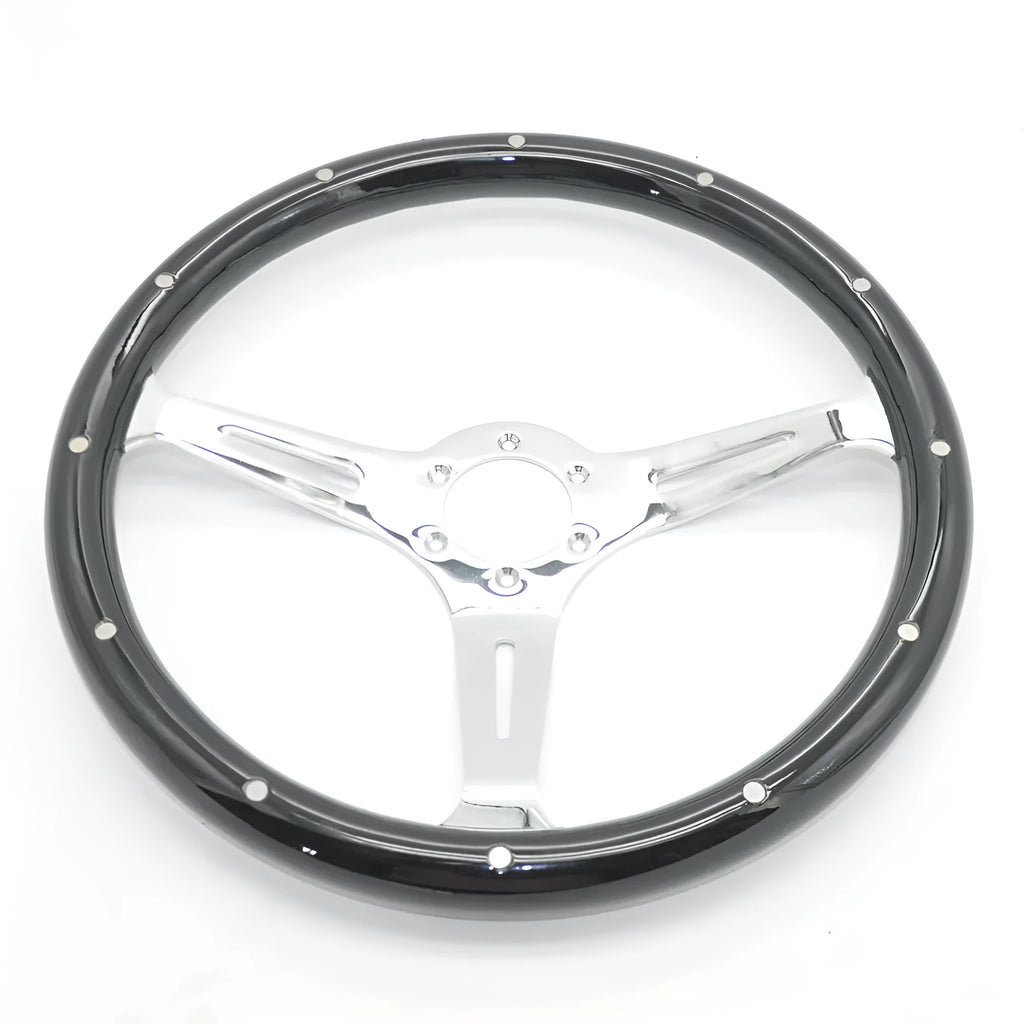 15-inch black peach wood steering wheel with bright electroplated finish for classic car restoration
