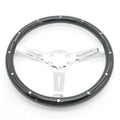15-inch black peach wood steering wheel with bright electroplated finish for classic car restoration