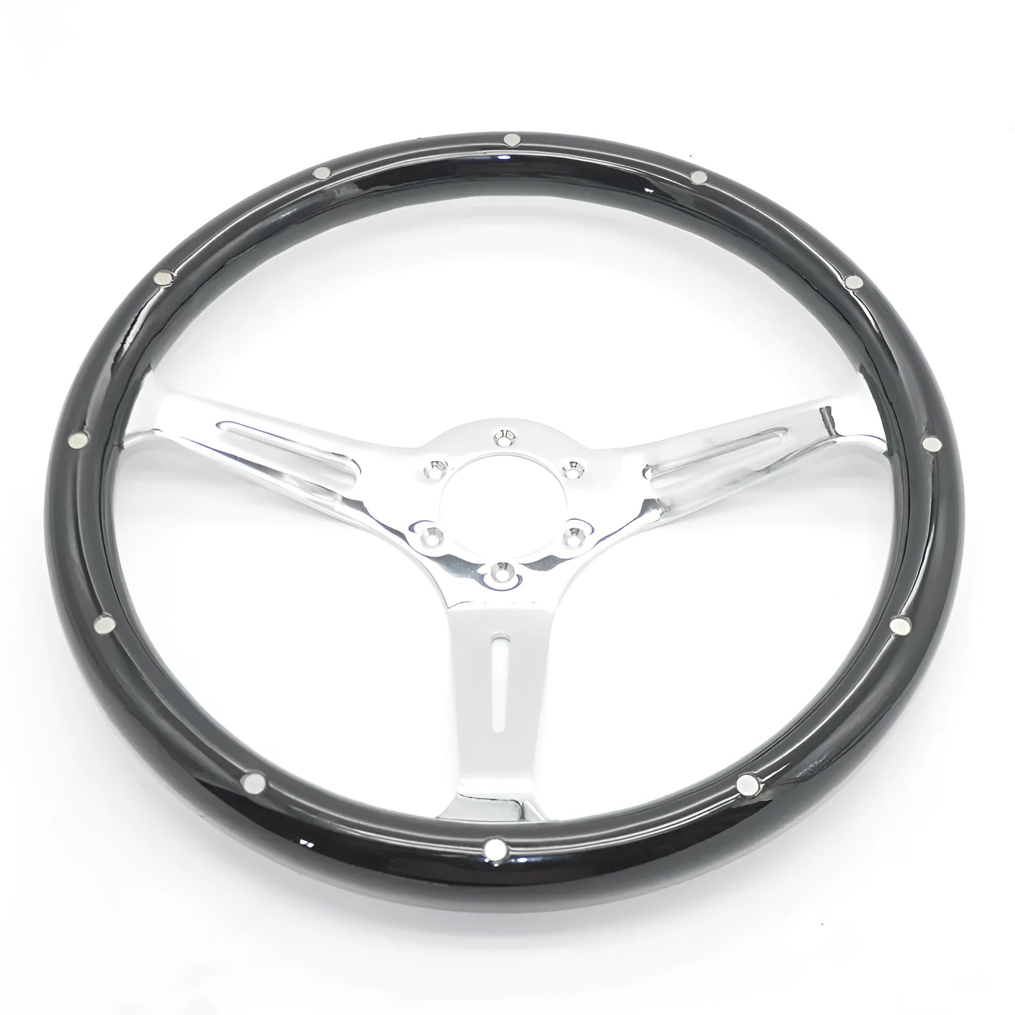 15-inch black peach wood steering wheel with bright electroplated finish for classic car restoration