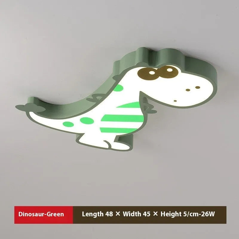Cartoon dinosaur ceiling light with 48cm diameter aluminium body and PVC shade in green colour