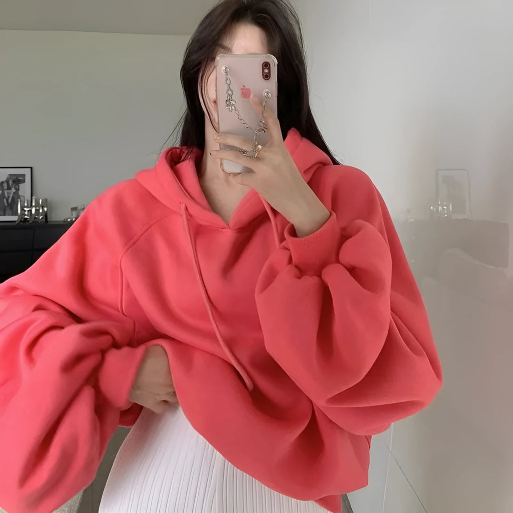 Women's watermelon red mulberry silk hooded pullover sweater loose fit sleeveless design