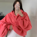 Women's watermelon red mulberry silk hooded pullover sweater loose fit sleeveless design