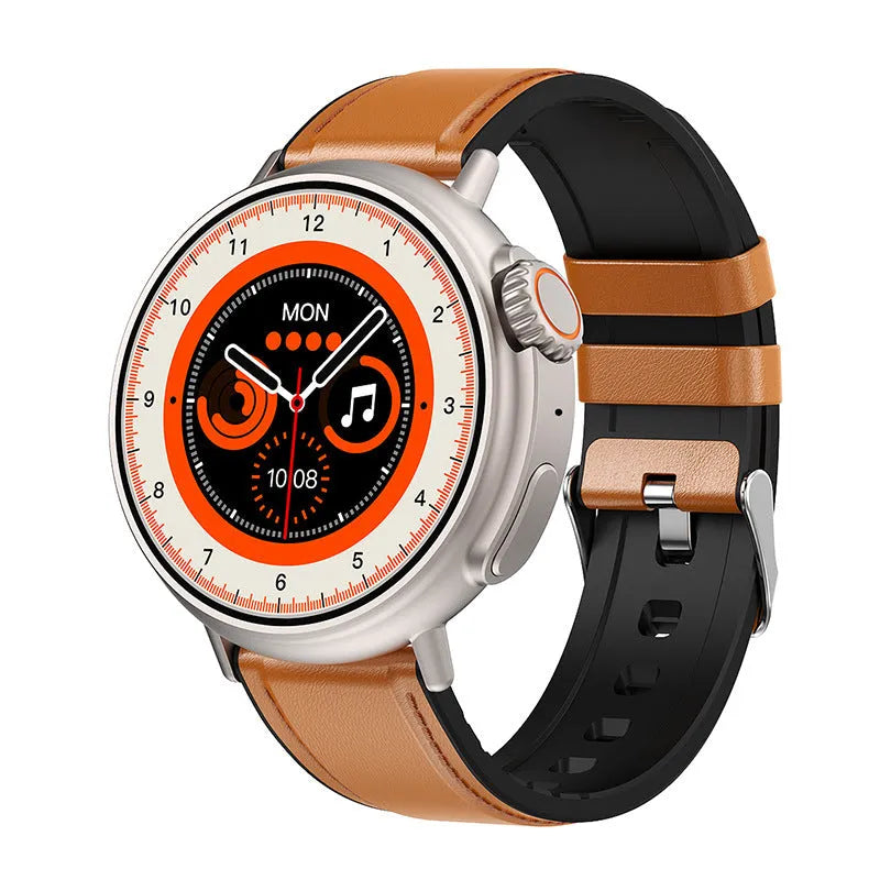 K9 smart watch with round screen and silicone strap showing health stats on display
