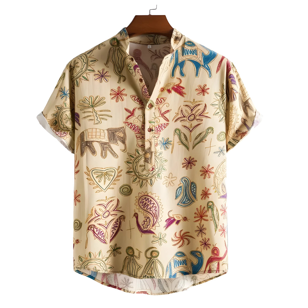 Plus size men's 3D digitally printed cardigan shirt in loose fit with elastic polyester fabric