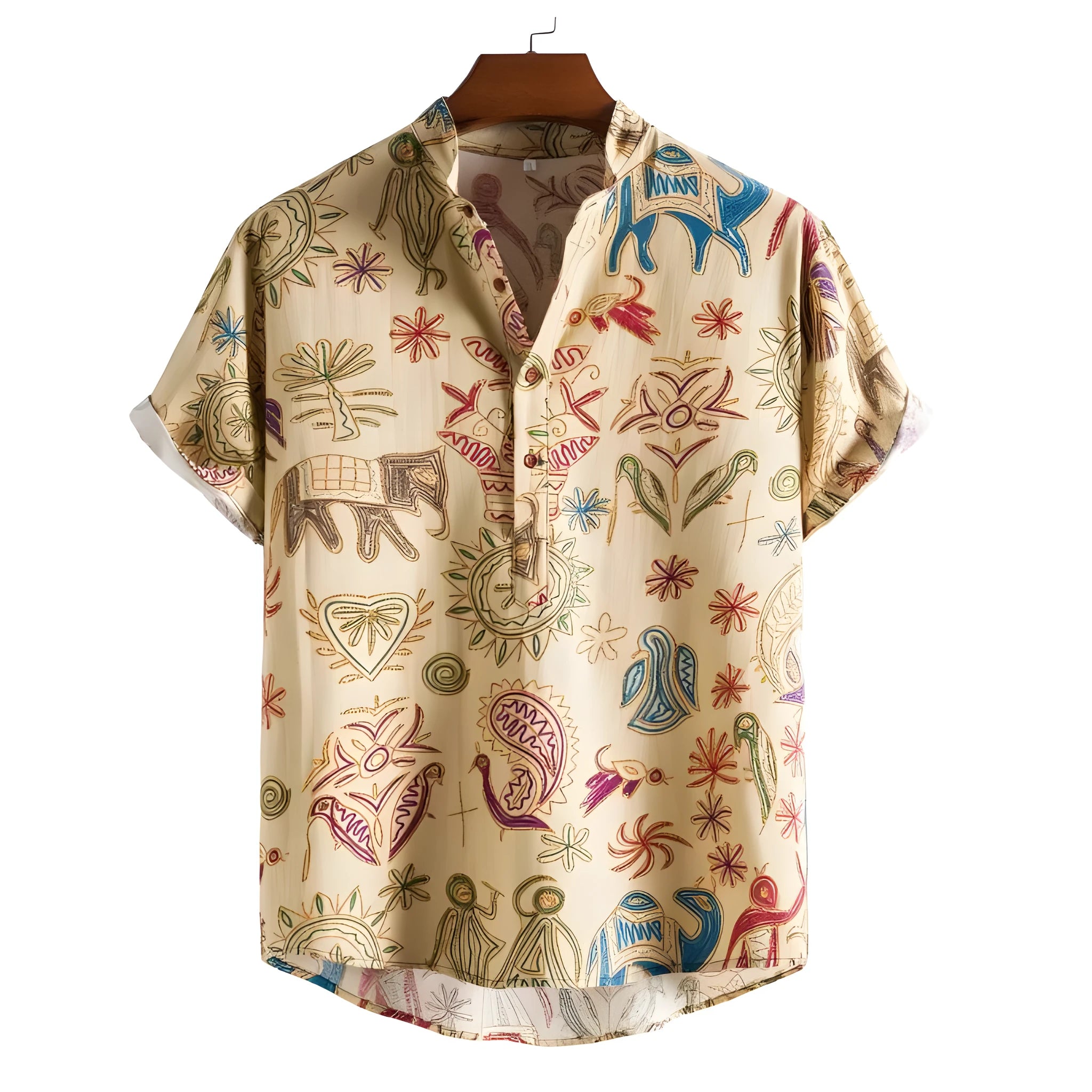 Plus size men's 3D digitally printed cardigan shirt in loose fit with elastic polyester fabric