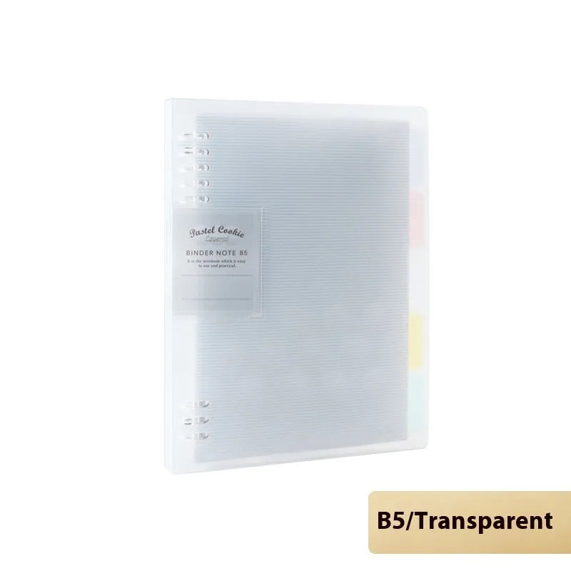 Refillable loose spiral notebook with PP cover in pastel cookie design, A5 and B5 size options shown