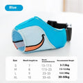 Canvas dog muzzle anti-bite mouth cover in Ollie Brown Bear colour showing weight-based sizing options