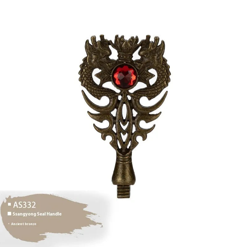 Wooden wax seal handle with decorative metal component in antique silver finish