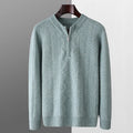 Men's pure wool diamond lattice half-zip sweater in loose fit with long sleeves