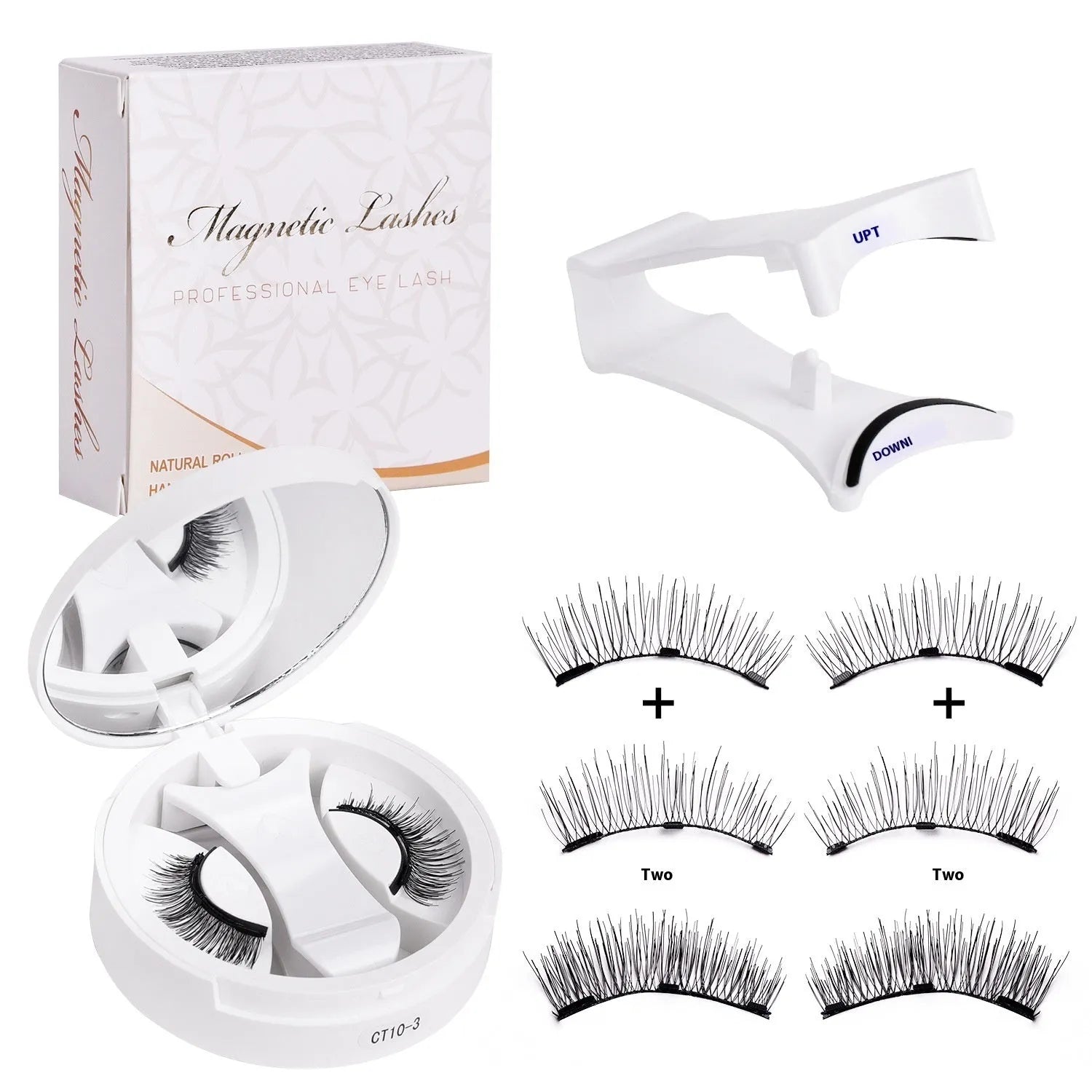 False eyelashes stored in integrated soap holder case with magnetic closure