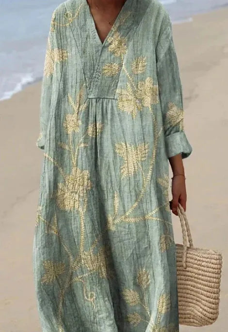 Casual long sleeve shirt dress with a 3D printed floral pattern in a princess cut and wide waist.