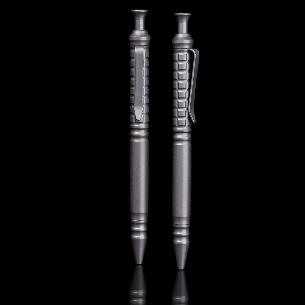 Titanium alloy tactical pen with push-action mechanism in gunmetal grey and 0.5mm nib