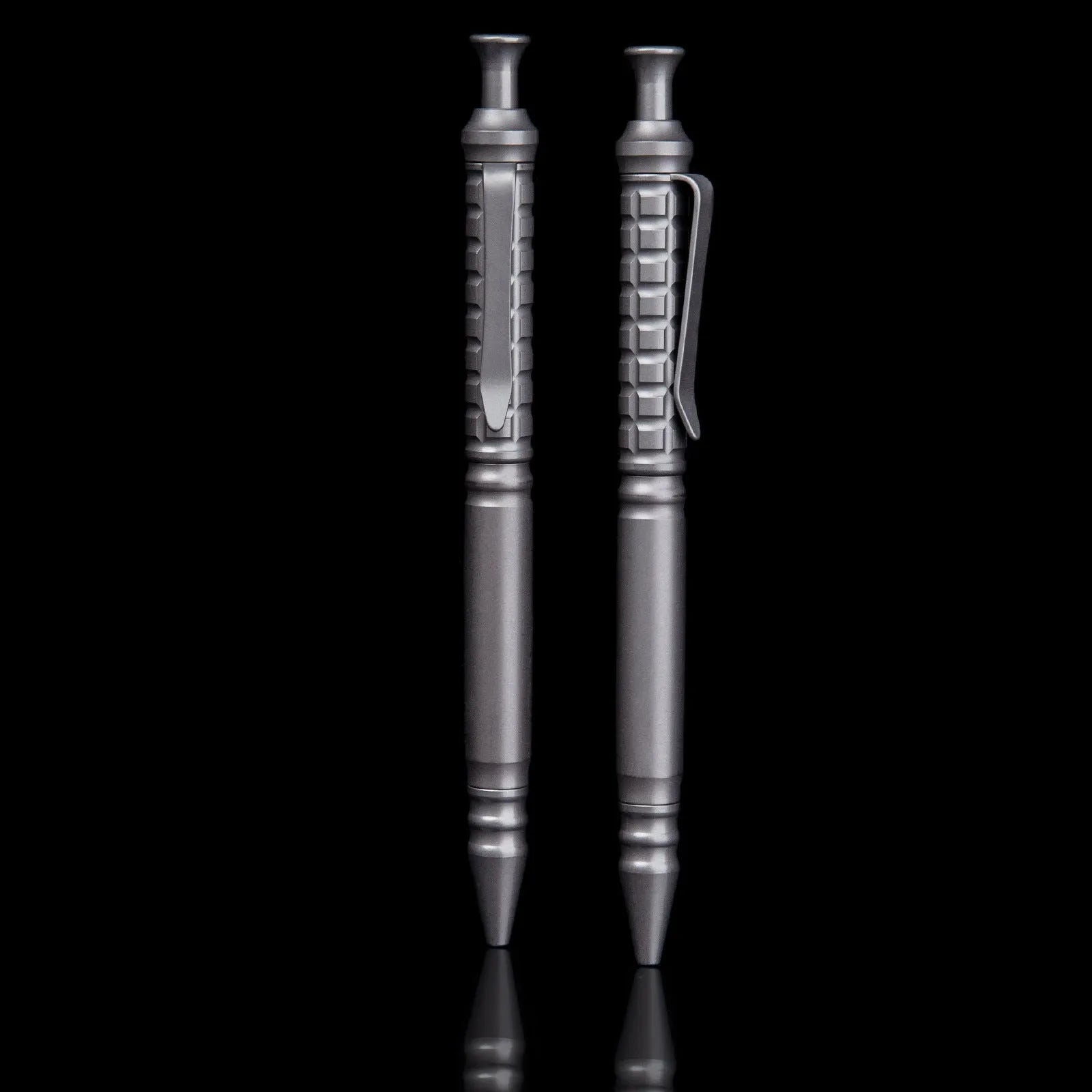 Titanium alloy tactical pen with push-action mechanism in gunmetal grey and 0.5mm nib