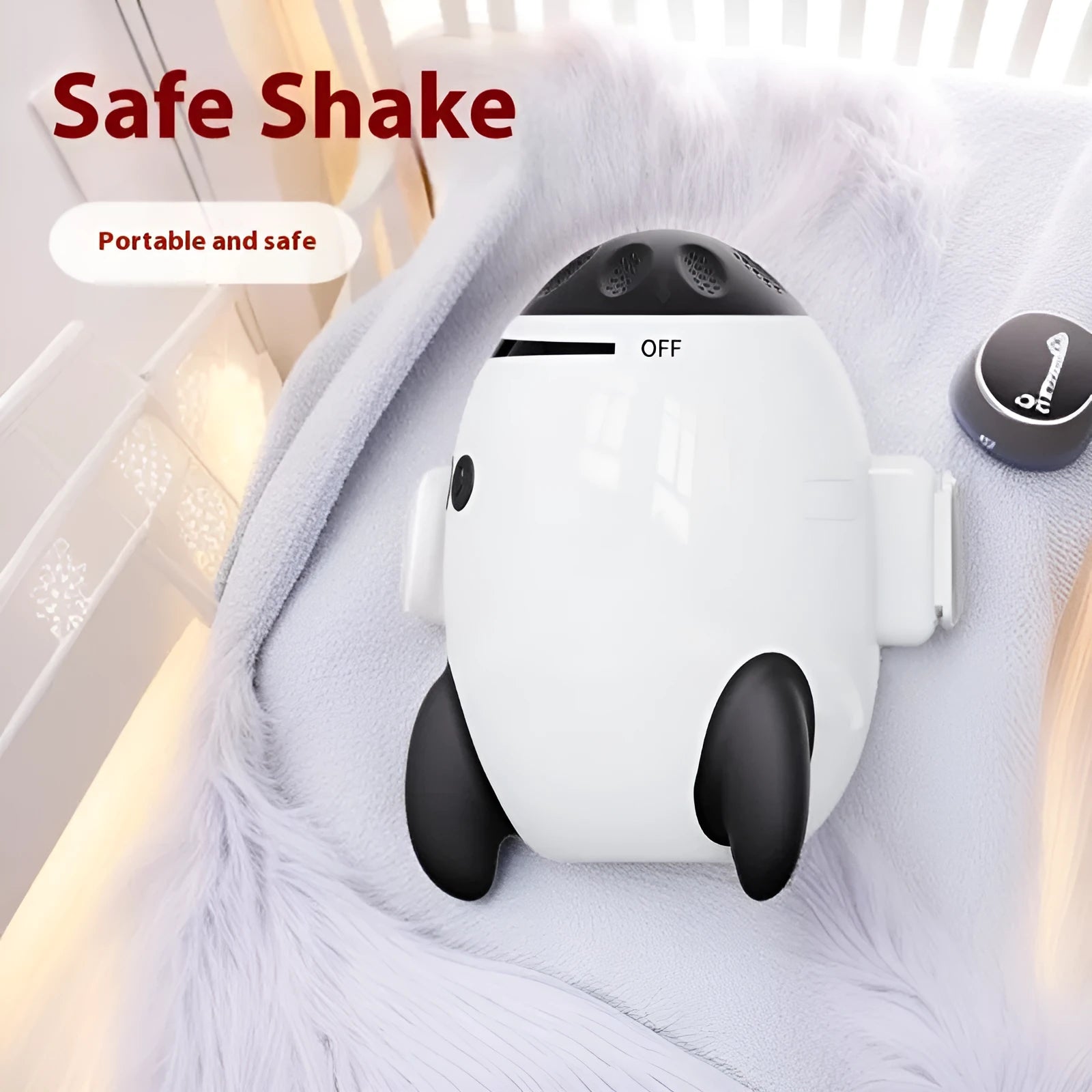 White portable baby sleep comforter device with automatic shaking and Bluetooth white noise functions