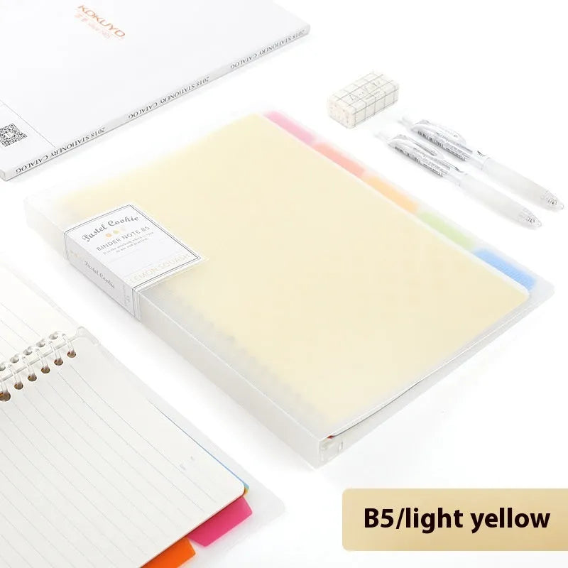 Refillable loose spiral notebook with PP cover in pastel cookie design, A5 and B5 size options shown
