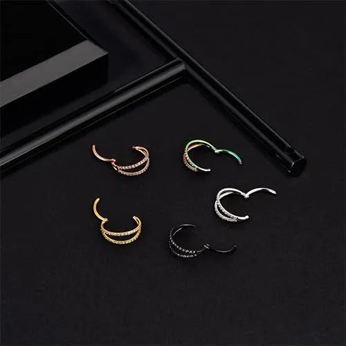 Titanium alloy nose ring in gold and steel colour finishes with size gauge options