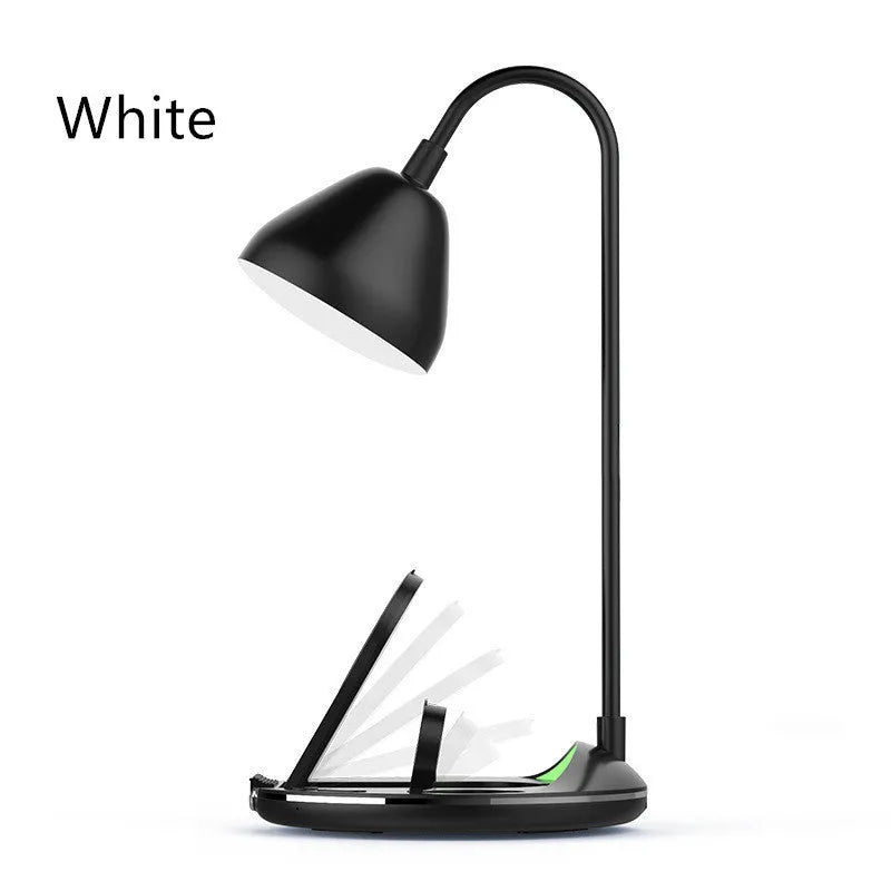 Black and white magnetic folding wireless charger with adjustable stand shown in folded position