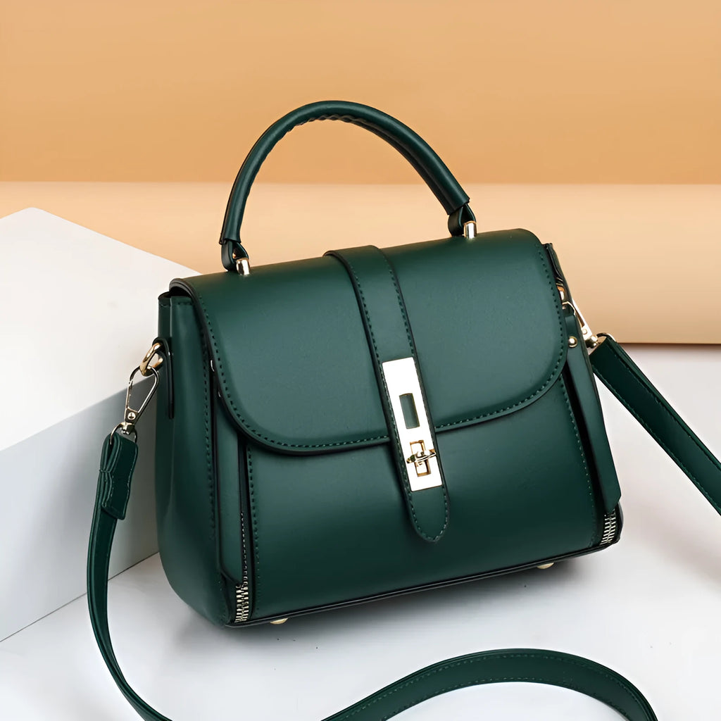 Soft PU leather women's messenger bag in a square vertical shape with an adjustable shoulder strap.