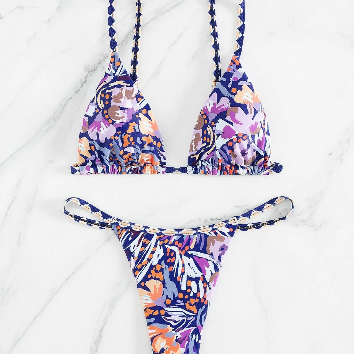 Women's floral print triangle bag swimsuit briefs in polyester with S M L sizing