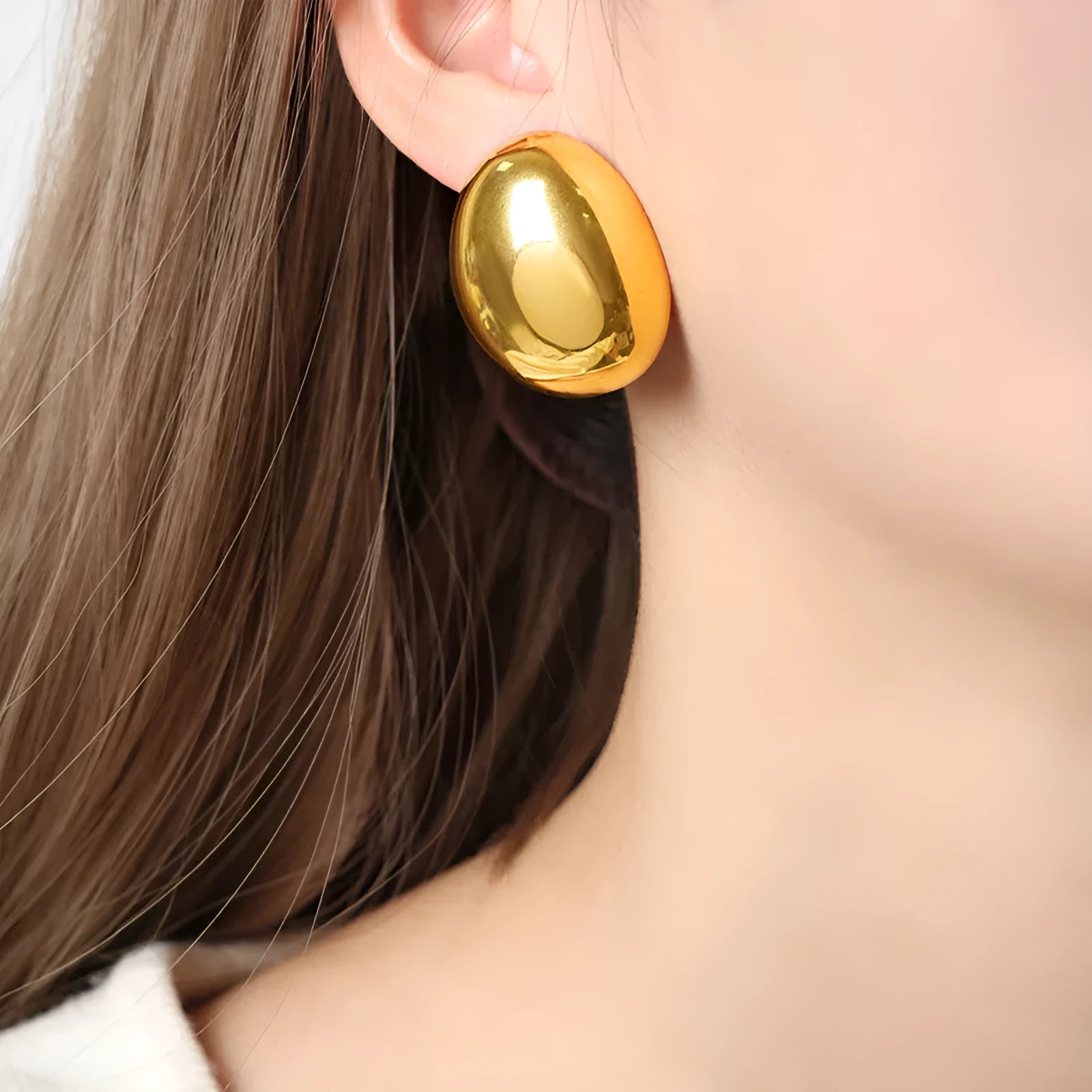 Geometric line earrings with 18K gold-plated glazed surface on stainless steel